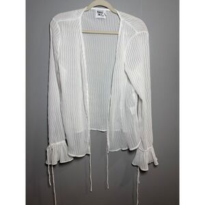 Princess Polly White Sheer Striped Tie Front Ruffle Sleeve‎ Kimono Cover Up Top